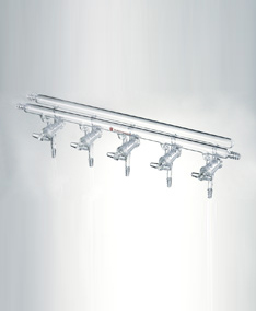 M421005,雙排管真空氣體分配器，空心玻璃節(jié)門(mén),5,450mm,3小咀,左右前左后
