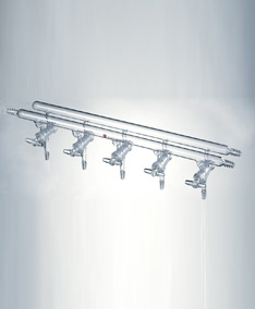 M431005,雙排管真空氣體分配器，空心玻璃節(jié)門(mén),5,450mm,3小咀,左右前右后